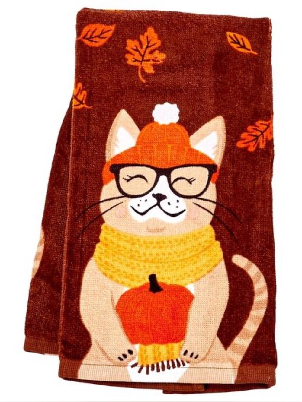 🍂 Forever Autumn Kitty Brown Kitchen Towel 🐈🐱🧡🧣